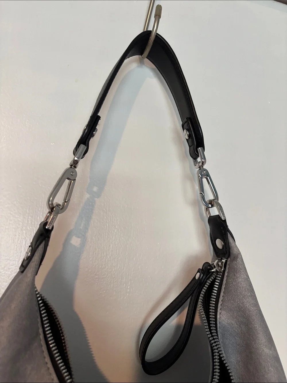 Calvin Klein Two-Tone Gray and Navy Leather Hobo